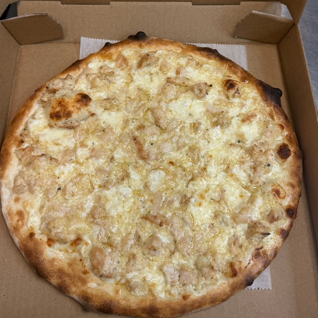 Chicken Alfredo Pizza.